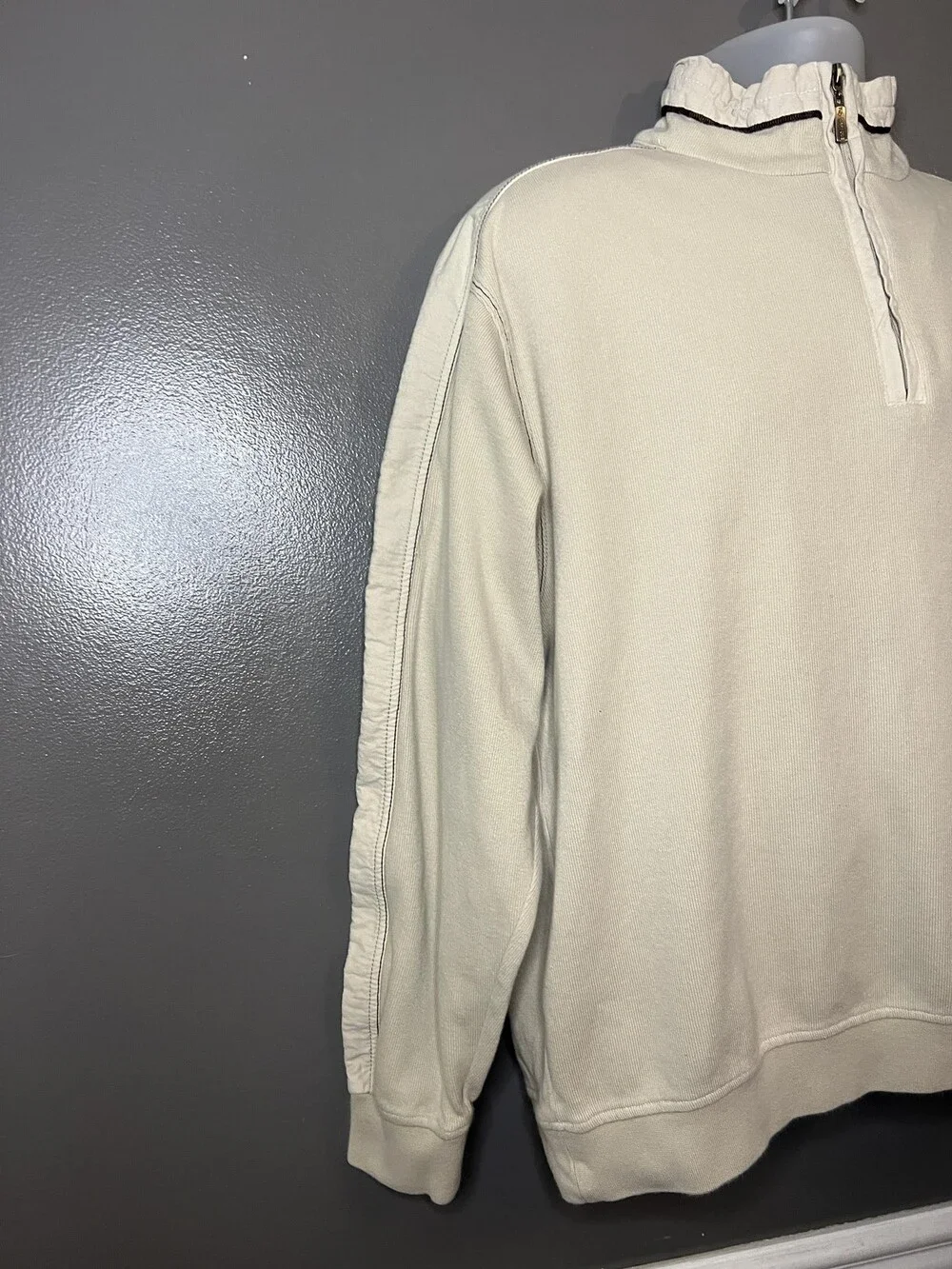 Ted Lapidus Jeans Sweater Mens Large Beige Quarter Zip Cotton Pullover Top